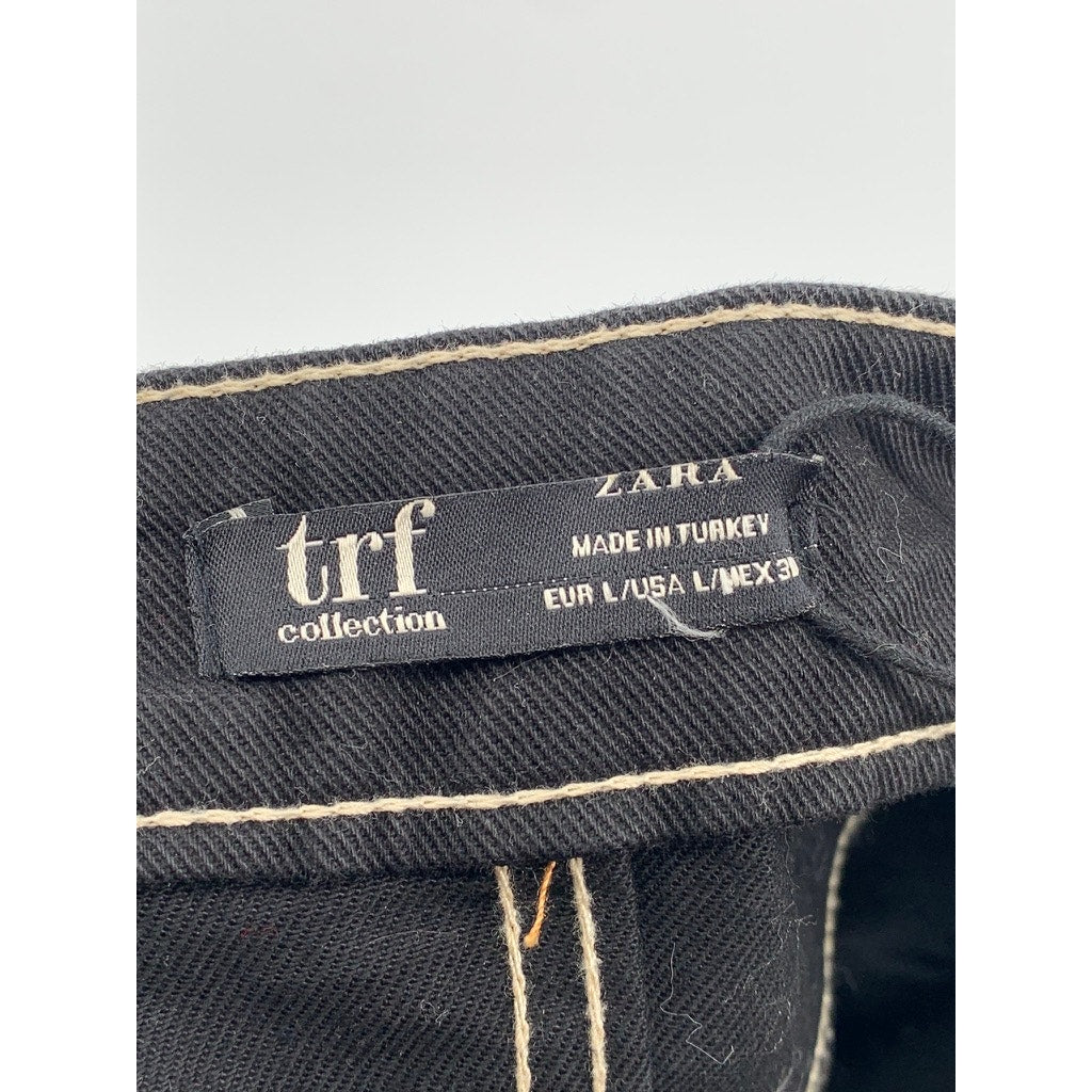 ZARA TRAFALUC Women's Black Denim A-Line Mini Skirt SZ L
