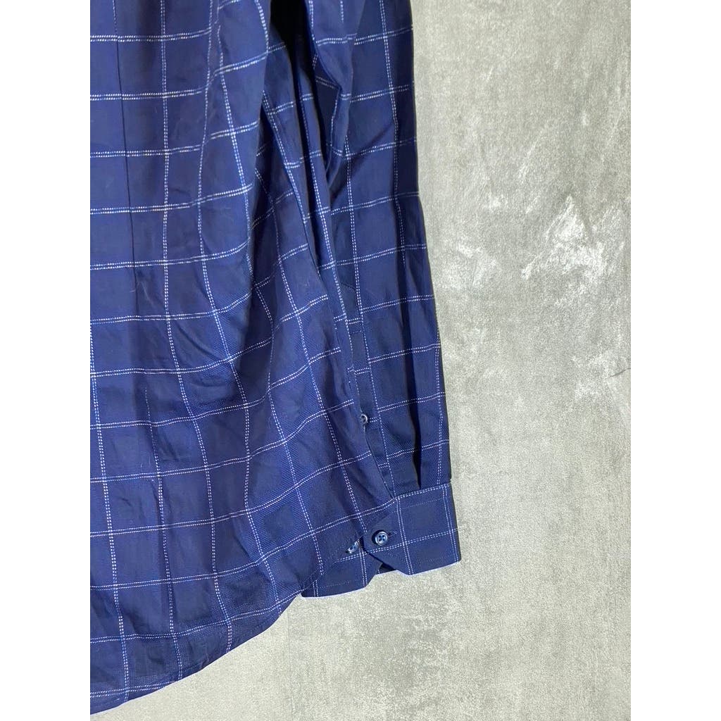 BEN SHERMAN Men's Navy Dobby Windowpane Stretch Skinny-Fit Dress Shirt SZ 16