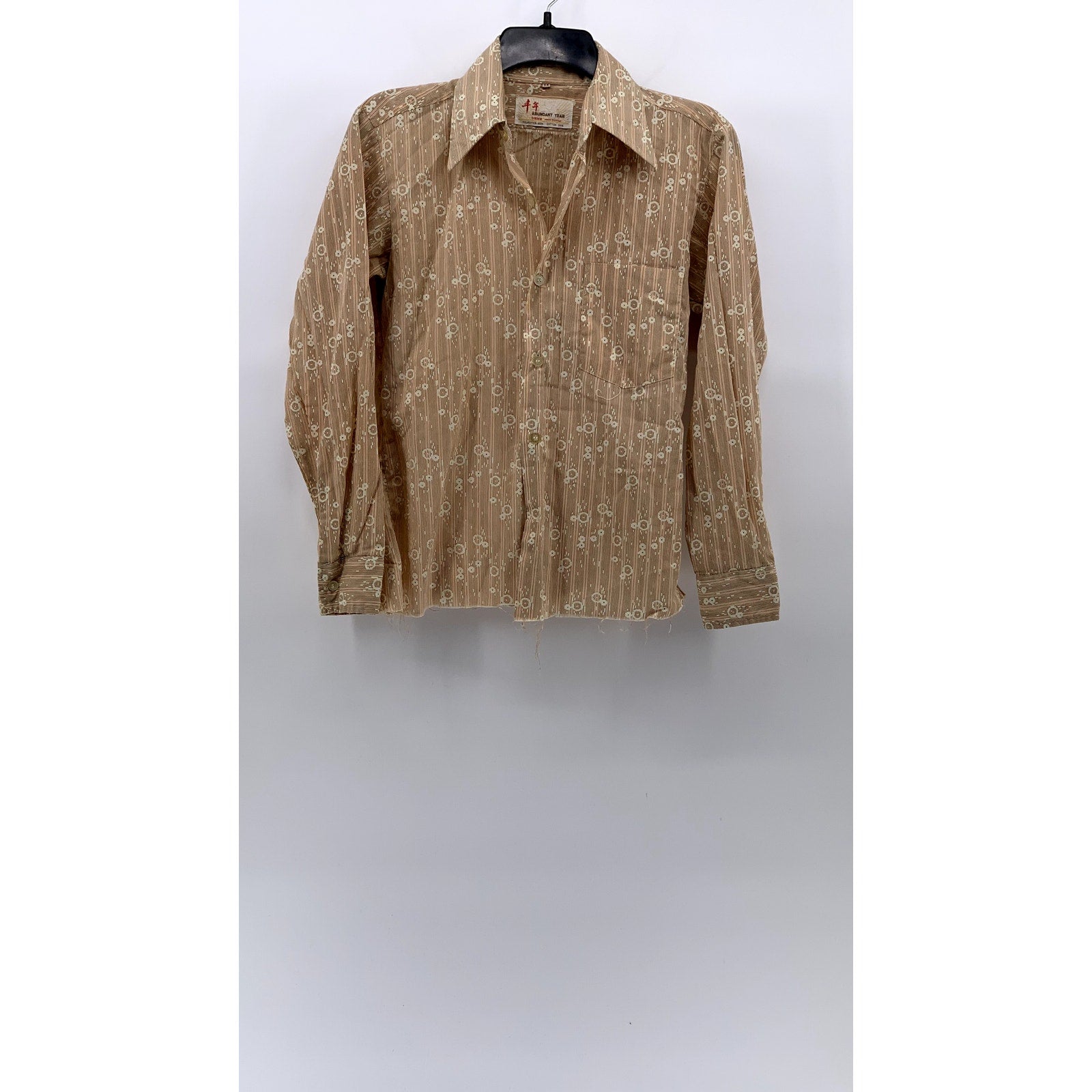 ABUNDUNT YEAR Women's Vintage Tan Printed Long Sleeve Button-Up Shirt SZ S