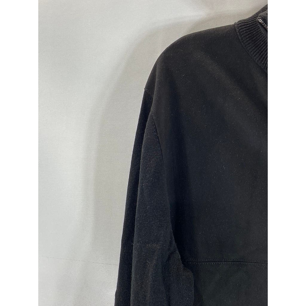 ZARA MAN Men's Black Solid Knit Mock Collar Zip-Up Sweater SZ M