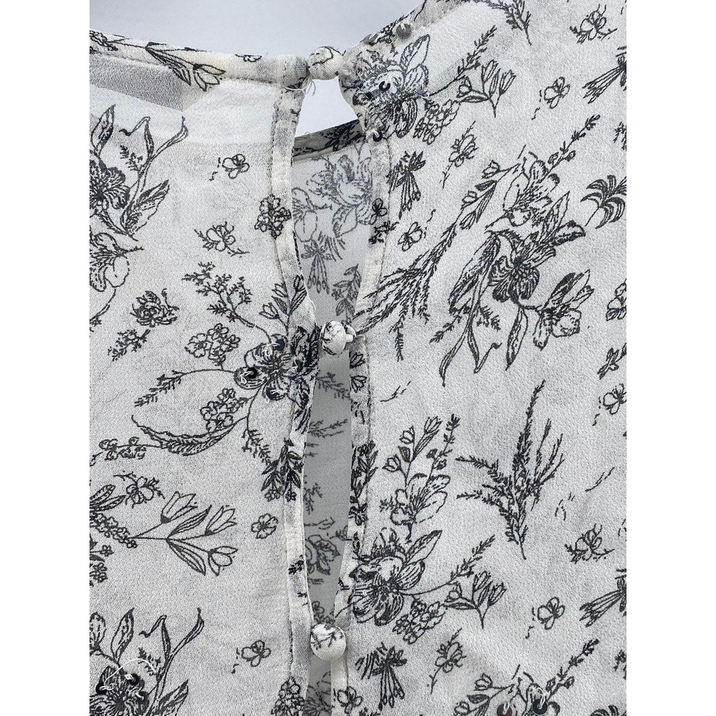 ZARA Women's Light Gray Floral Sequin Embellished Long Flare Sleeve Top SZ L