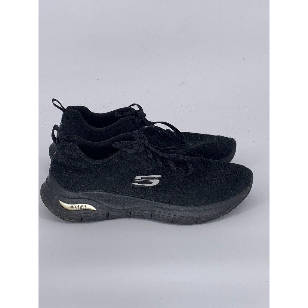 SKECHERS Women's Black Arch-Fit Lightweight Lace-Up Active Sneakers SZ 8