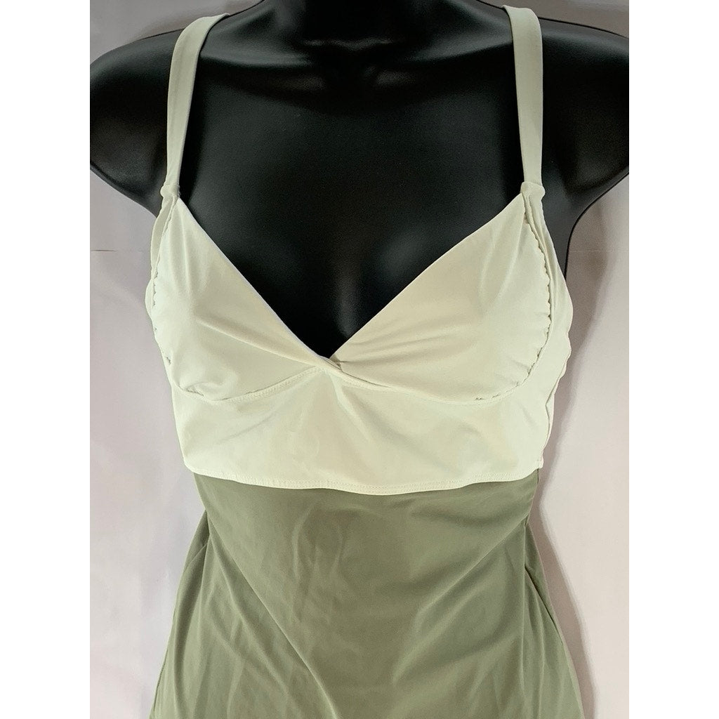 WEAR ONE'S AT Women's Green/Cream Color Block V-Neck Cross-Strap Jumpsuit SZ S