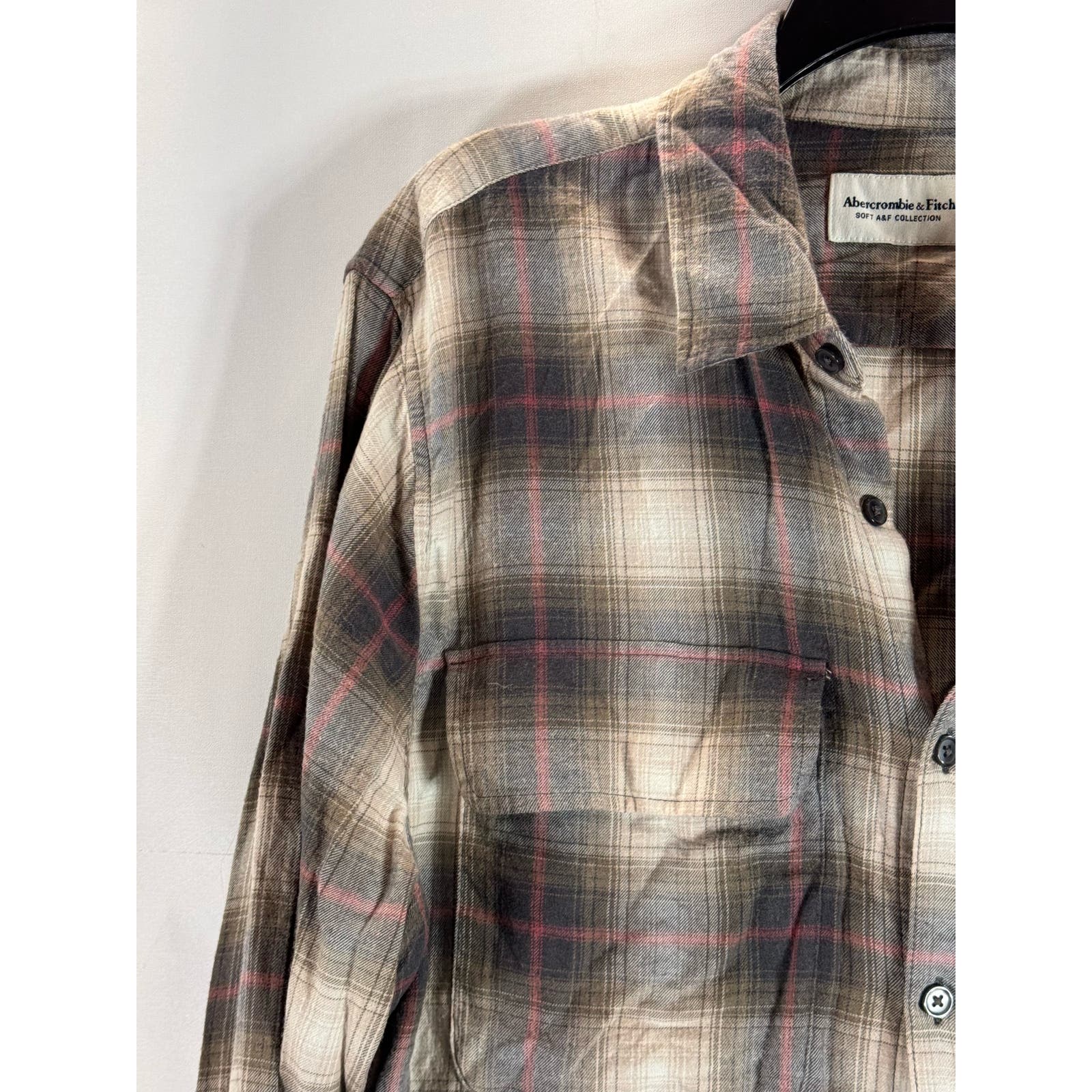 ABERCROMBIIE & FITCH Men's Brown Plaid Button-Up Long Sleeve Shirt SZ L