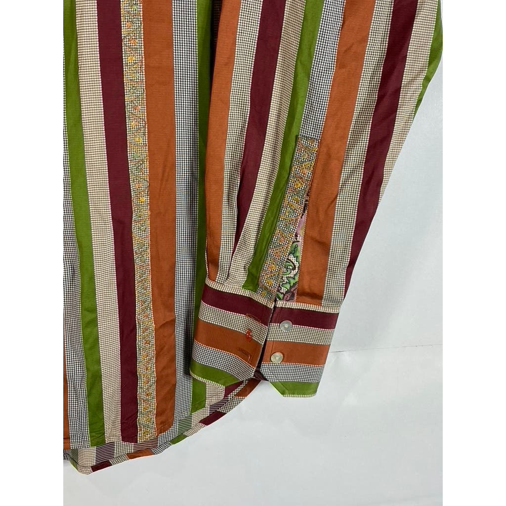 ROBERT GRAHAM Men's Multi XL Striped Button-Up Long Sleeve Flip Cuff Shirt SZ L
