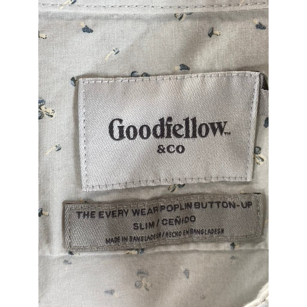 GOODFELLOW & CO Men's Silver Printed Every Wear Slim Button-Up Poplin Shirt SZ M