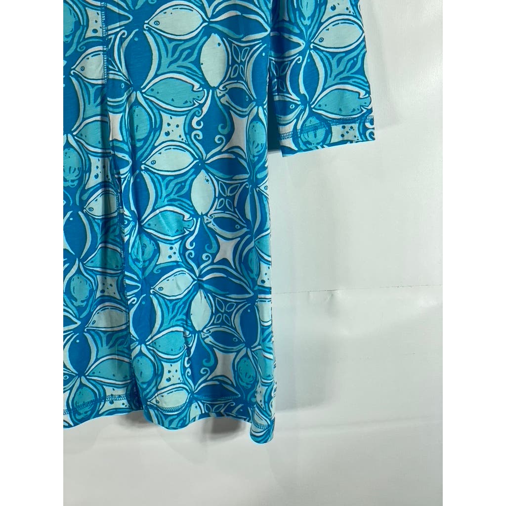 LILLY PULITZER Women's Blue Printed Juliet What A Racquet V-Neck Mini Dress SZ M