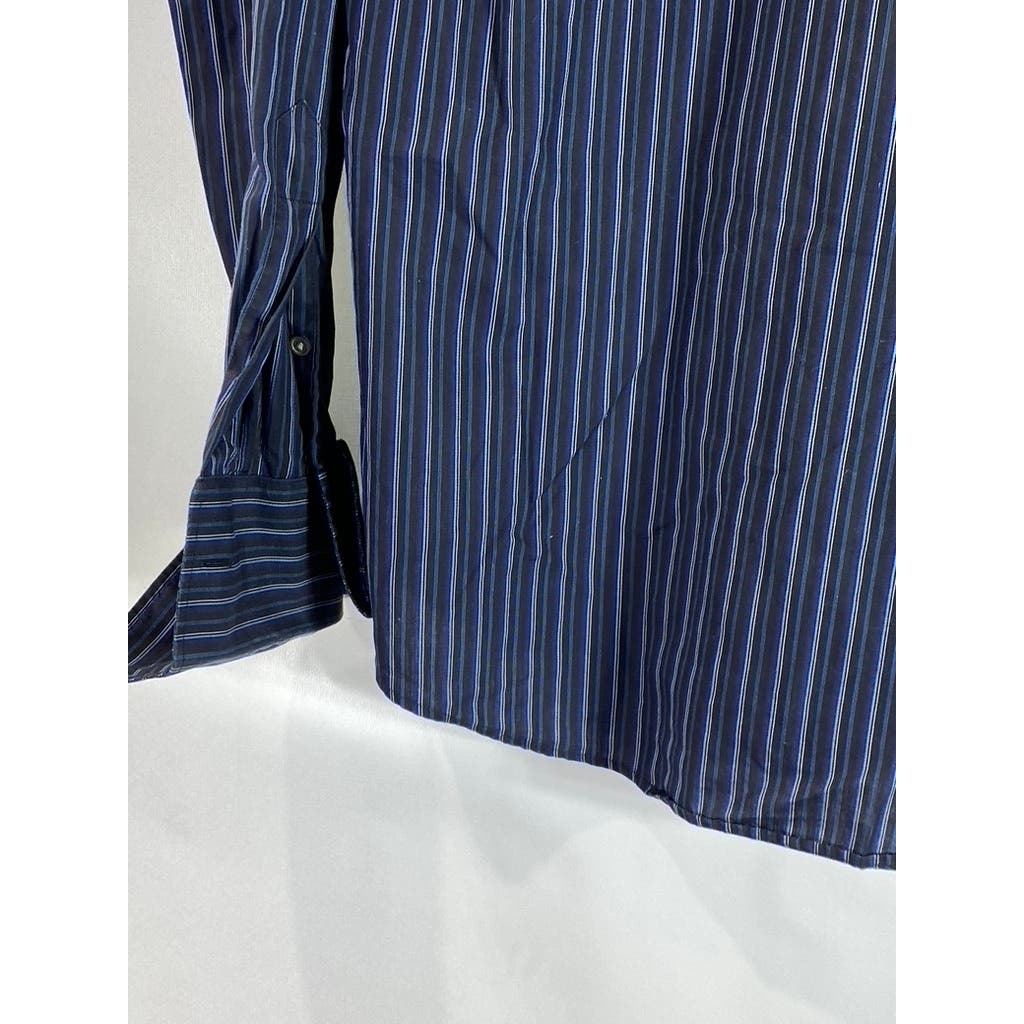 BANANA REPUBLIC Men's Black/Blue Pinstripe Button-Up Long Sleeve Shirt SZ15/15.5