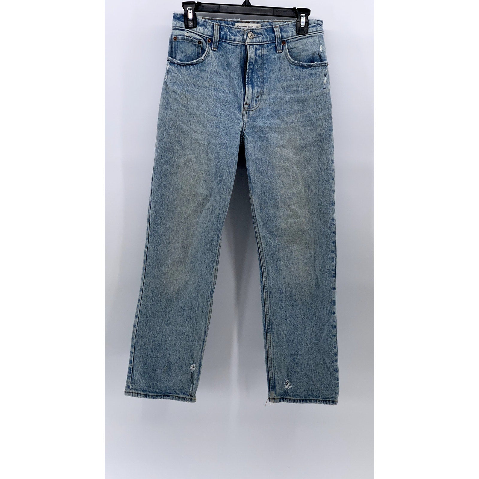 ABERCROMBIE & FITCH Women's Light Blue Denim Distressed 90's Straight Jeans SZ25