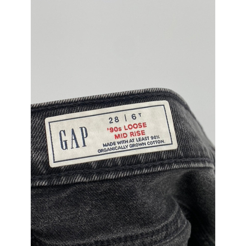 GAP Women's Tall Washed Black Mid-Rise 90's Loose Straight-Leg Jeans SZ 28/6