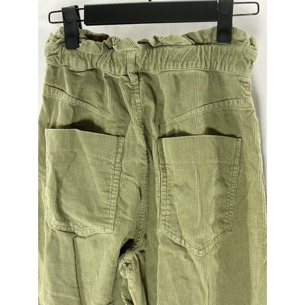 ZARA Women’s Olive Green Corduroy Ruffle-Waist Jogger Pant SZ 12