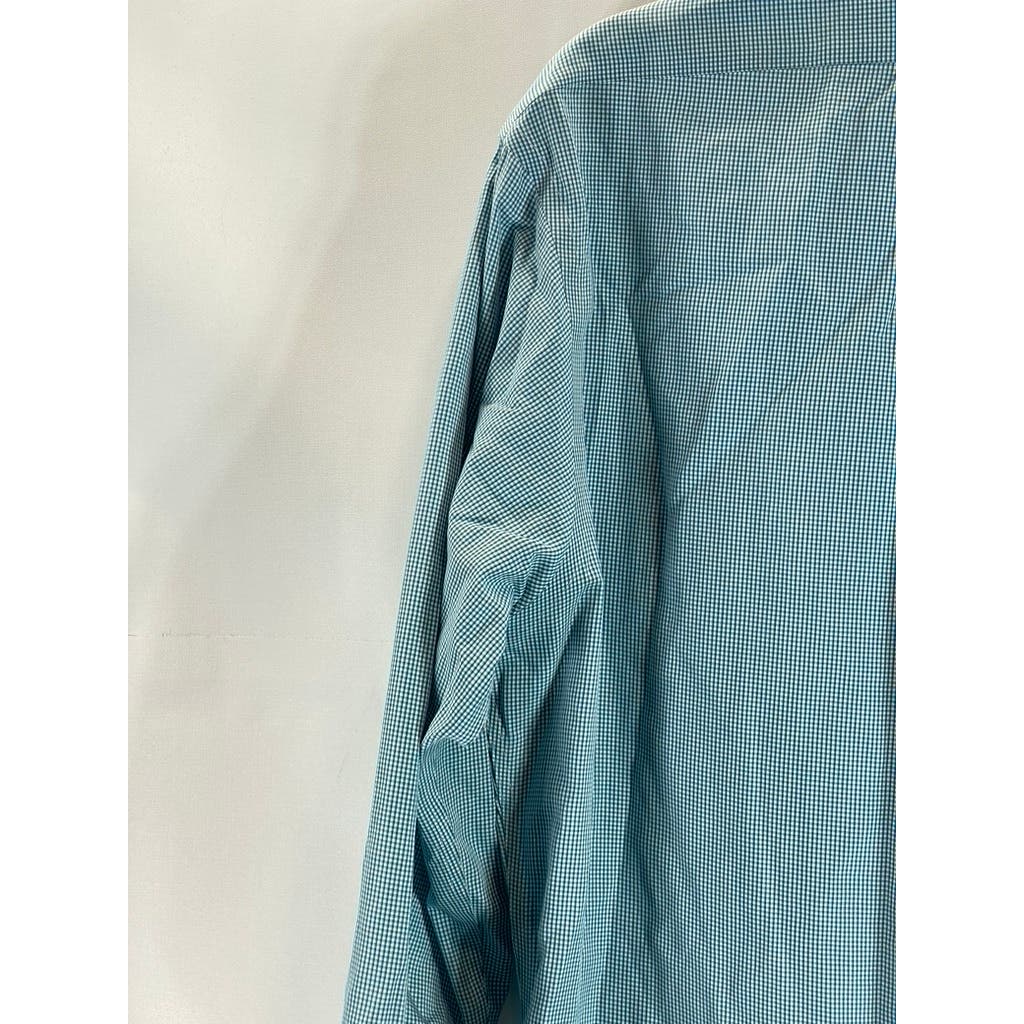 BROOKS BROTHERS 346 Men's Aqua Gingham Original Polo Slim-Fit Dress Shirt SZ 16