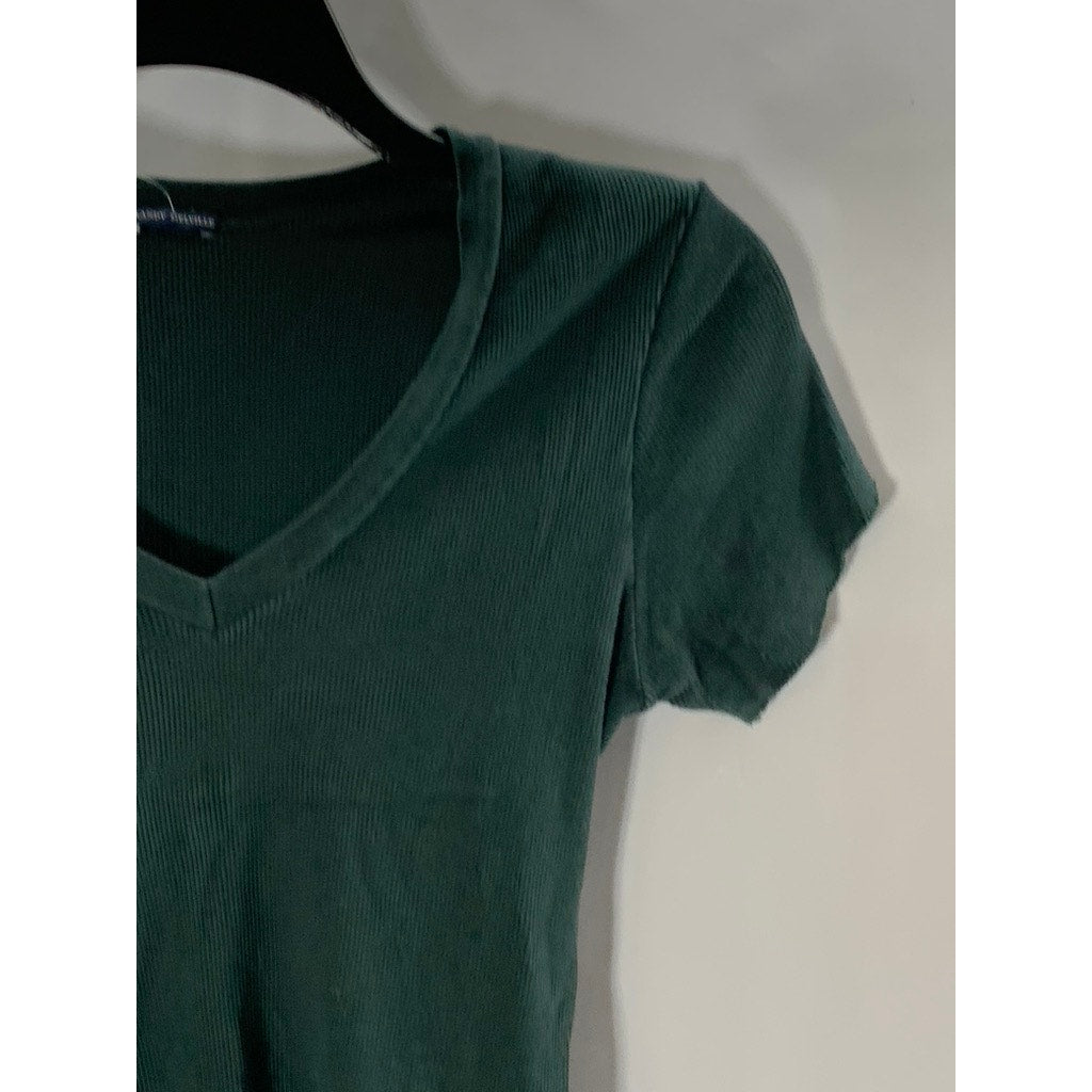 BRANDY MELVILLE Women's Dark Green Ribbed V-Neck Short Sleeve Top SZ XS
