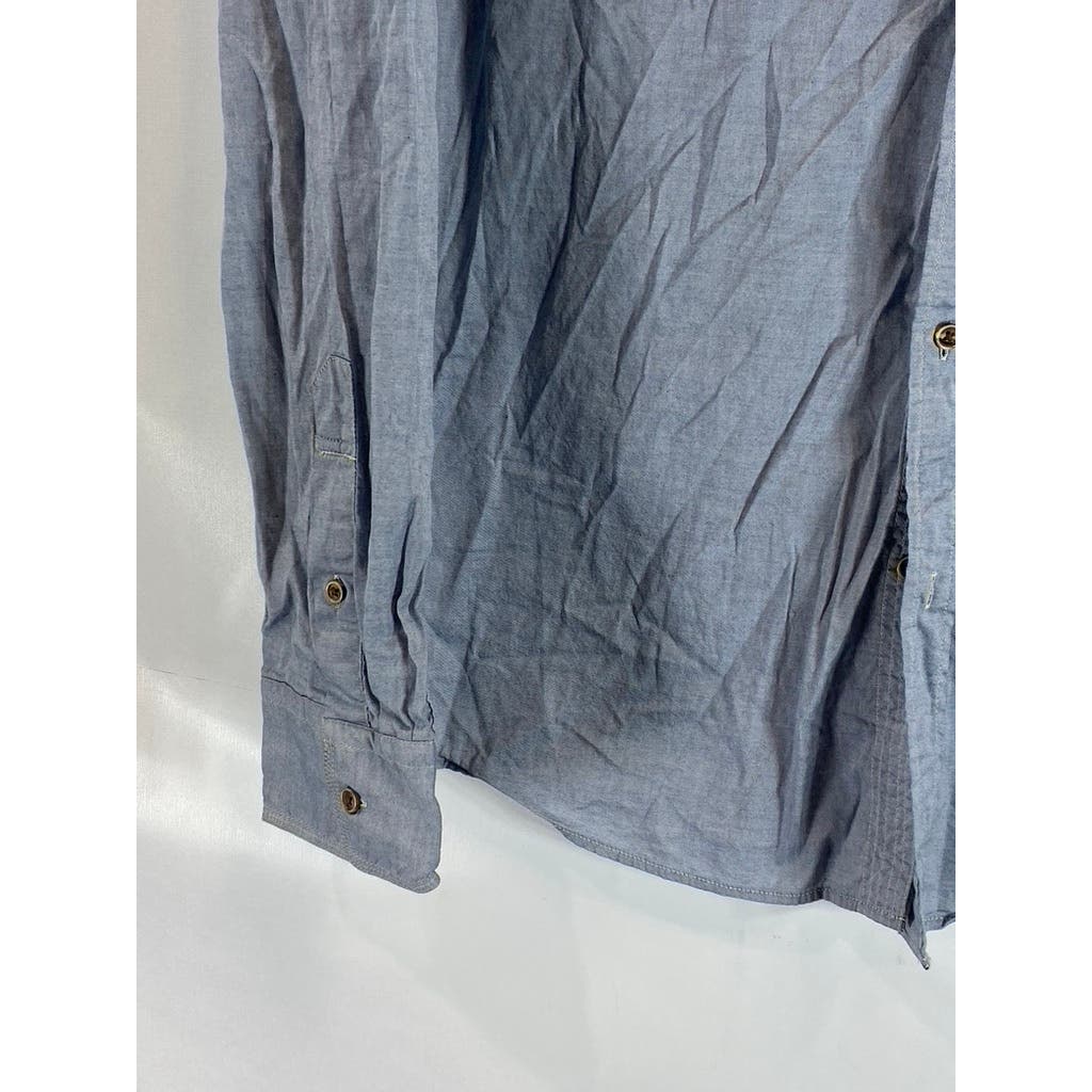 SCOTCH & SODA Men's Light Blue Raw Mandarin Collar Regular-Fit Collar SZ XL