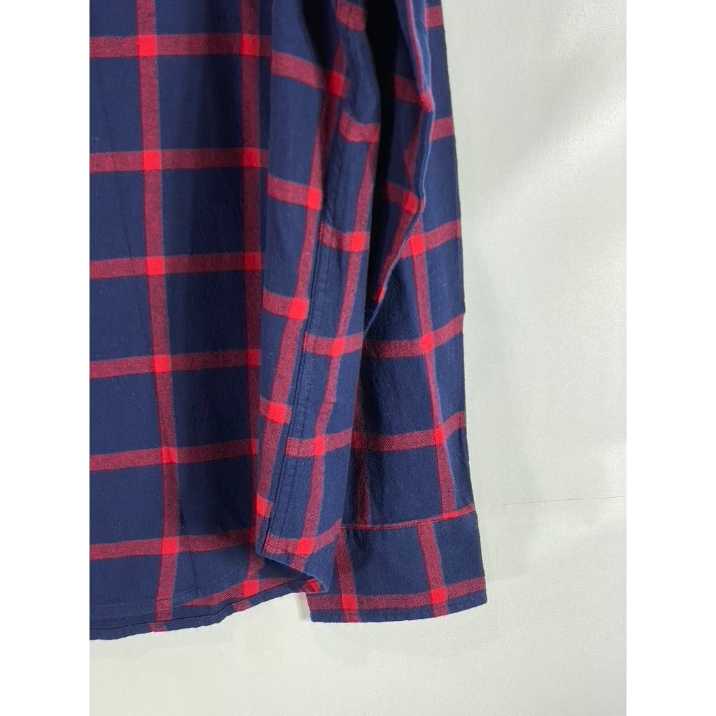 J. CREW Men's Navy Plaid Classic-Fit Button-Up Long Sleeve Flannel Shirt SZ XL