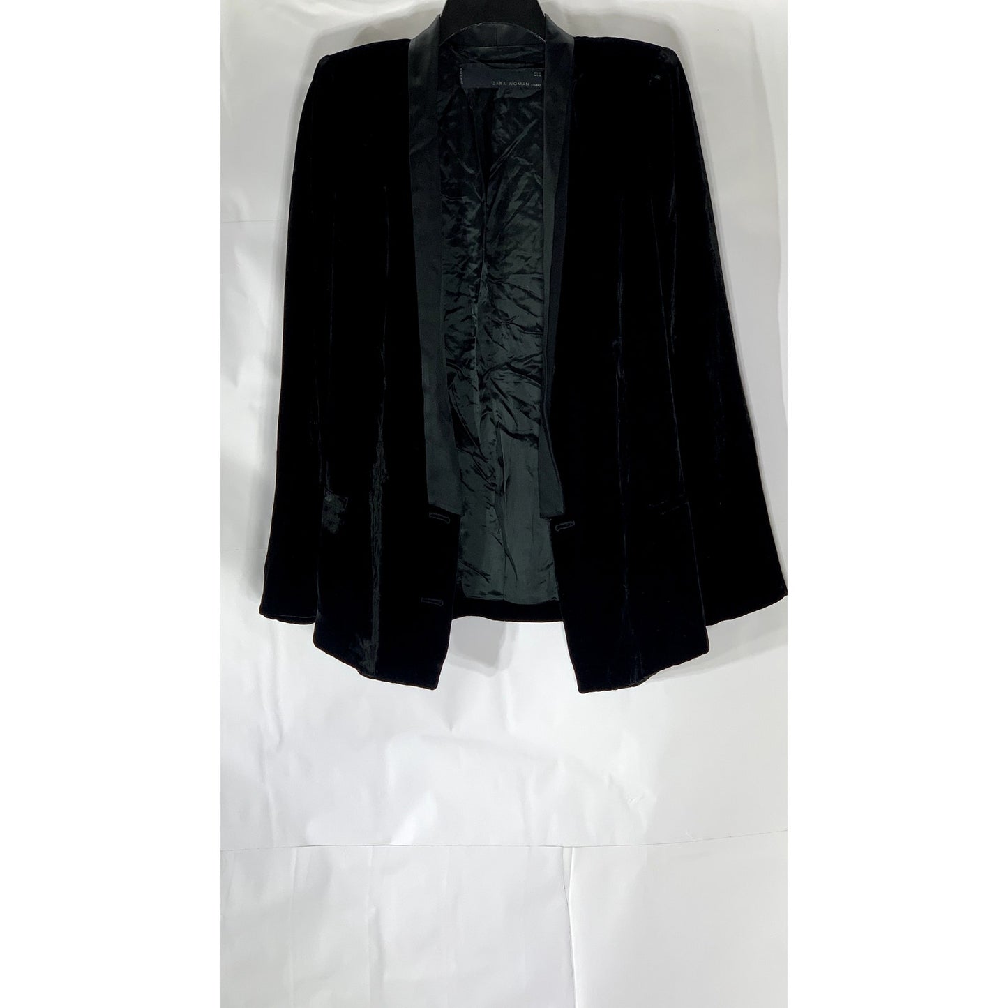 ZARA STUDIO Women’s Black Velvet Double Breasted Shawl Collar Blazer SZ M