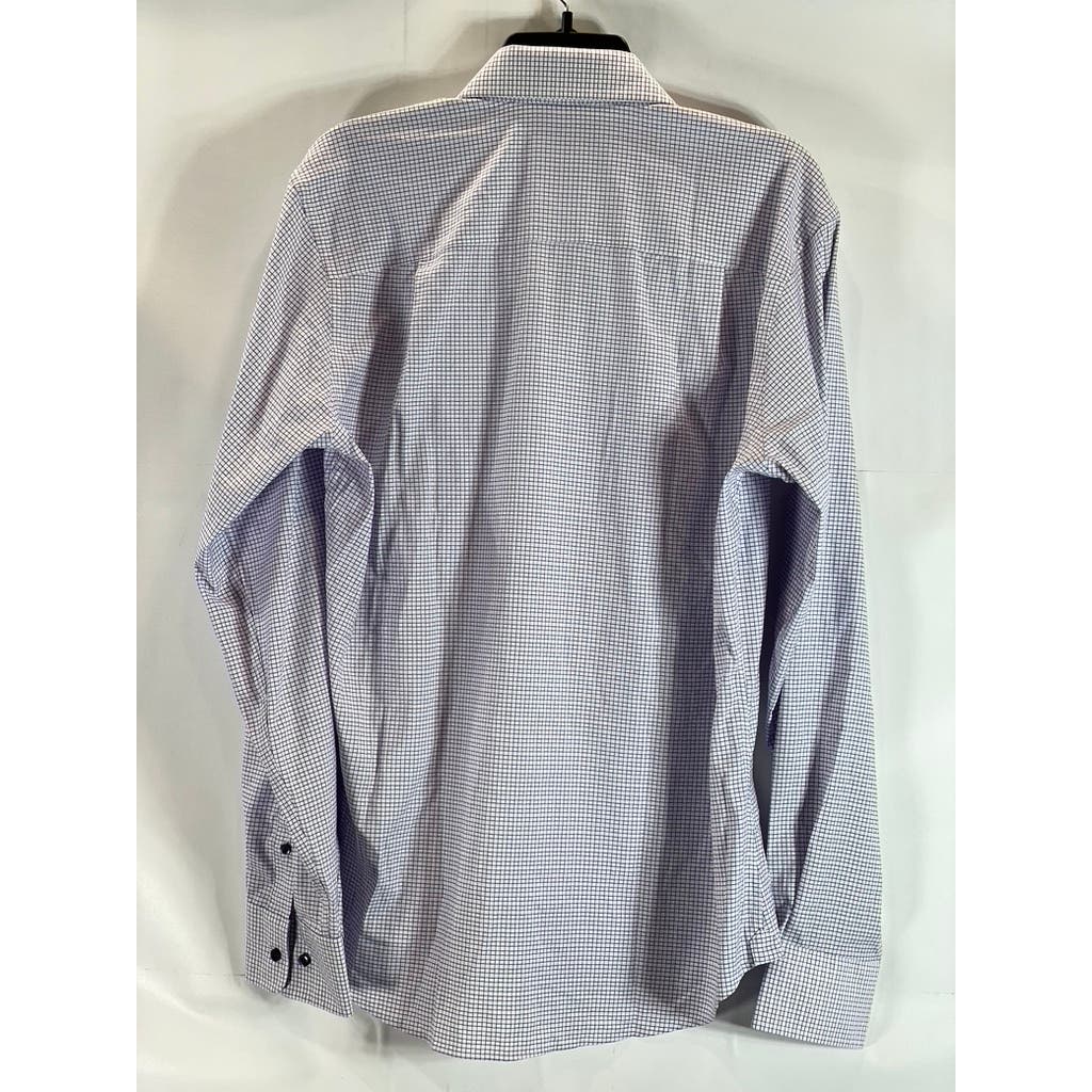 DAVID DONAHUE Men's White/Purple Mini Square Button-Up Long Sleeve Shirt SZ XL
