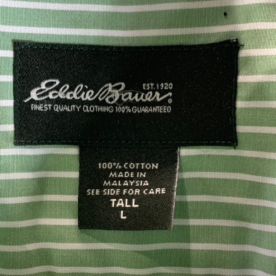 EDDIE BAUER Men's Tall Green Striped Relaxed-Fit Button-Up Shirt SZ L/T
