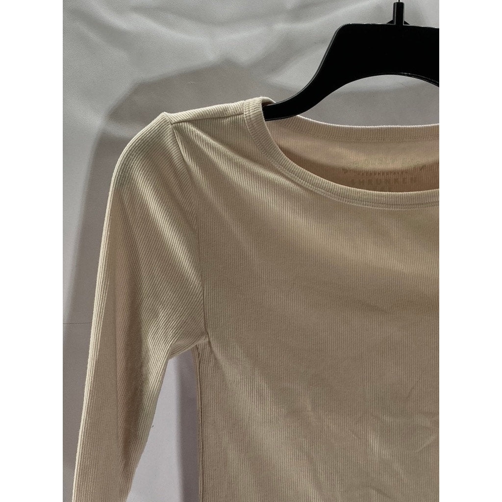 AEROPOSTALE Women's Salmon Pink Seriously Soft Ribbed Crewneck Shrunken Tee SZXS