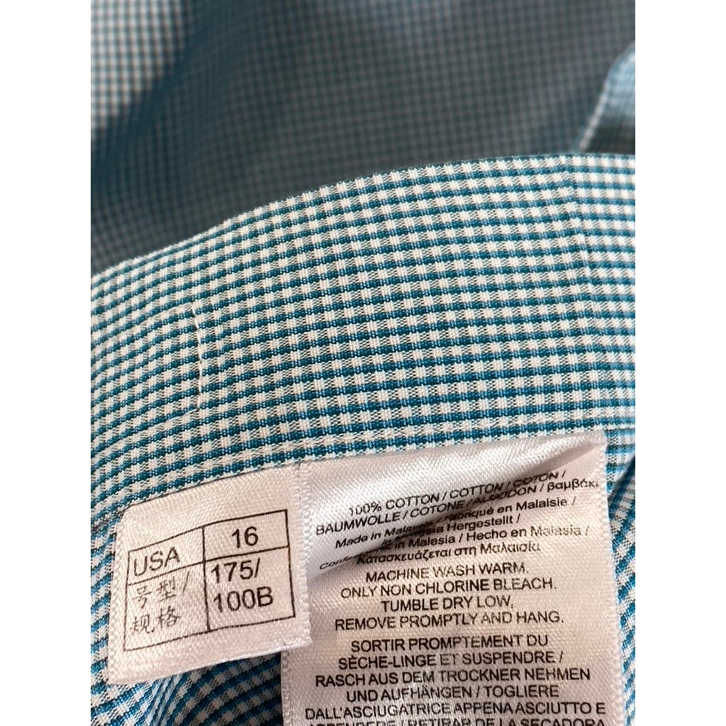 BROOKS BROTHERS 346 Men's Aqua Gingham Original Polo Slim-Fit Dress Shirt SZ 16