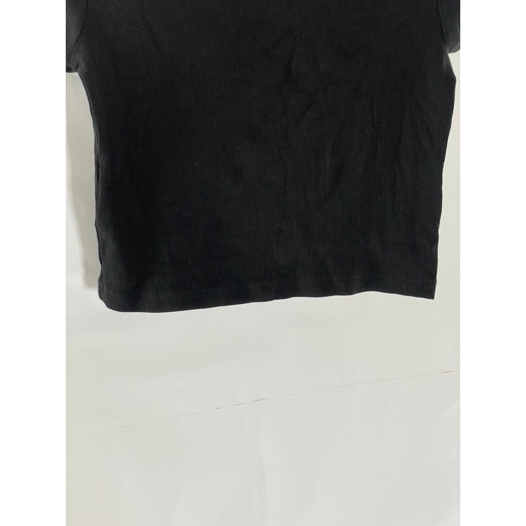 DIVIDED BY H&M Women's Black Crewneck Ribbed Short Sleeve Crop Top SZ L