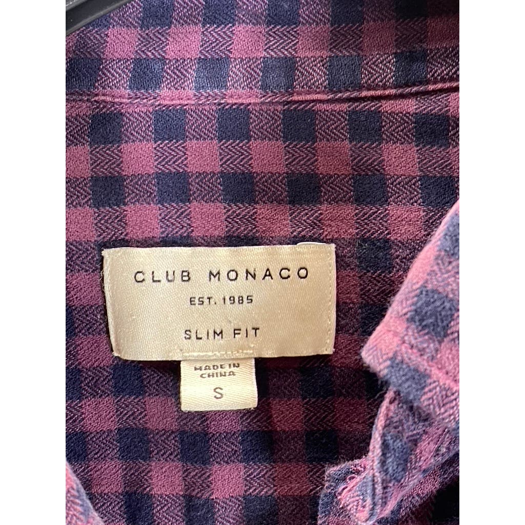 CLUB MONACO Men's Burgundy Gingham Slim-Fit Button-Up Long Sleeve Shirt SZ S