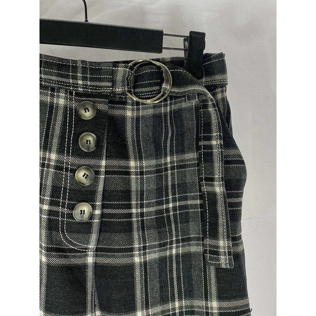 TOPSHOP Women's Black-White Plaid Button-Front Belted Straight-Leg Pant SZ 6