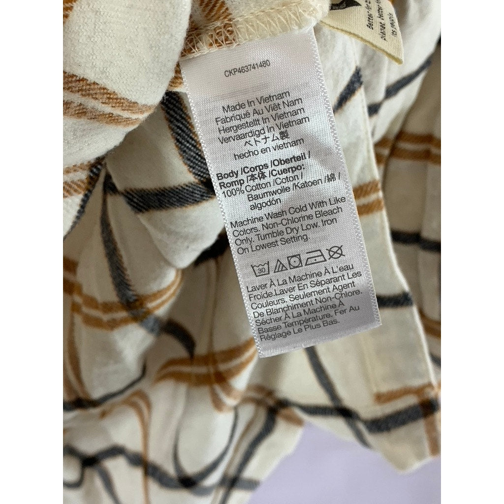 MADEWELL Women's Cream Plaid Flannel Oversized Button-Up Boyfriend Top SZ L