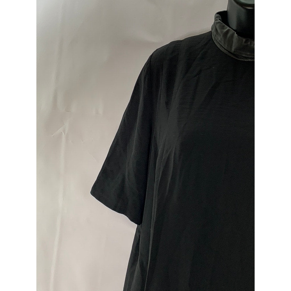 COS Women's Black Leather Collar Short Sleeve Straight Knee Length Dress SZ 8