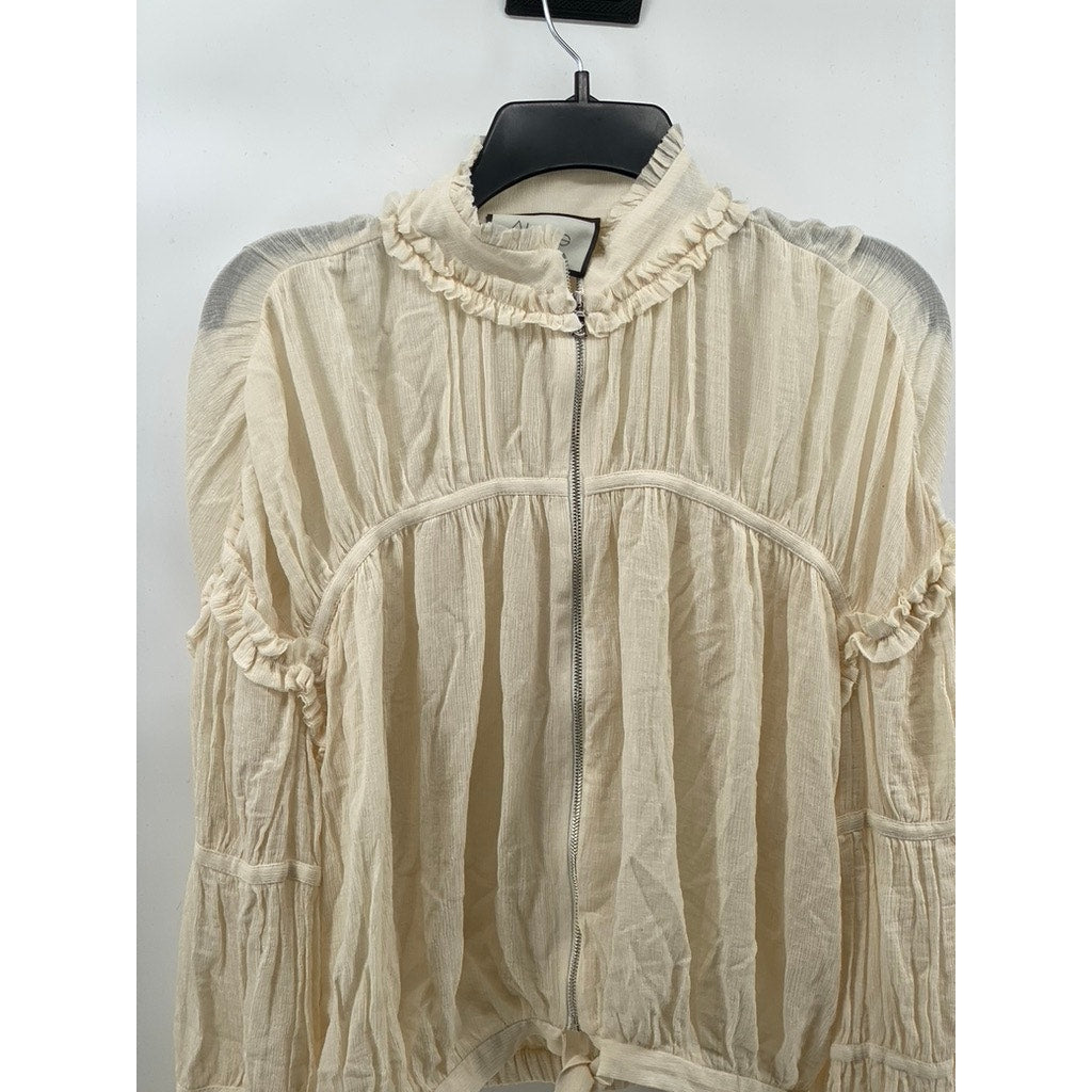 ALEXIS Women's Cream Boho Zip-Up High-Neck Long Sleeve Tie-Hem Top SZ XS