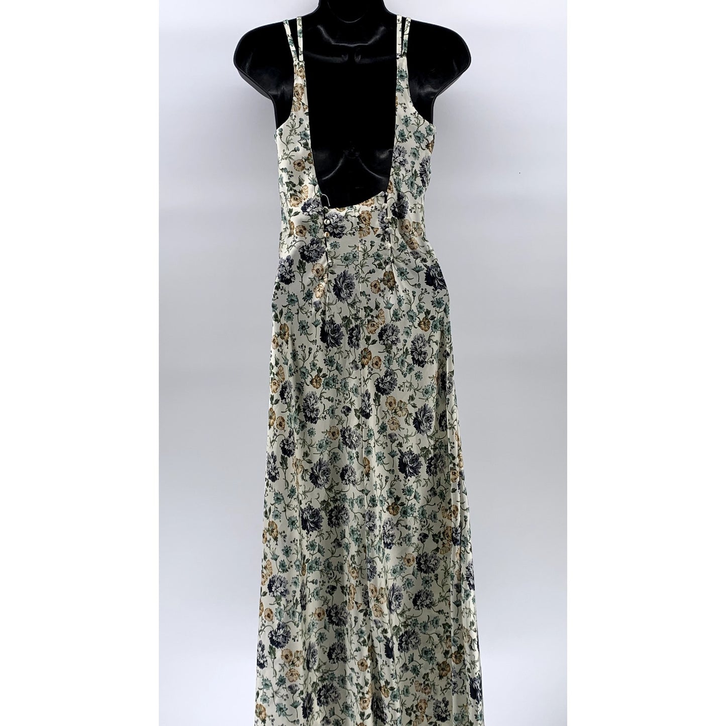 ZARA Women's White Floral Print Scoop-Neck Back-Button Detail Maxi Dress SZ S