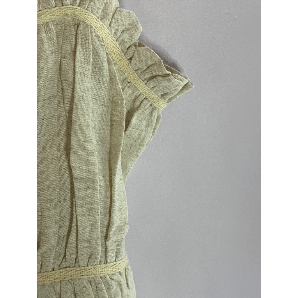 ZARA Women's Tan Straight-Neck Ruffle Elastic Waist Strap Rustic Top SZ L