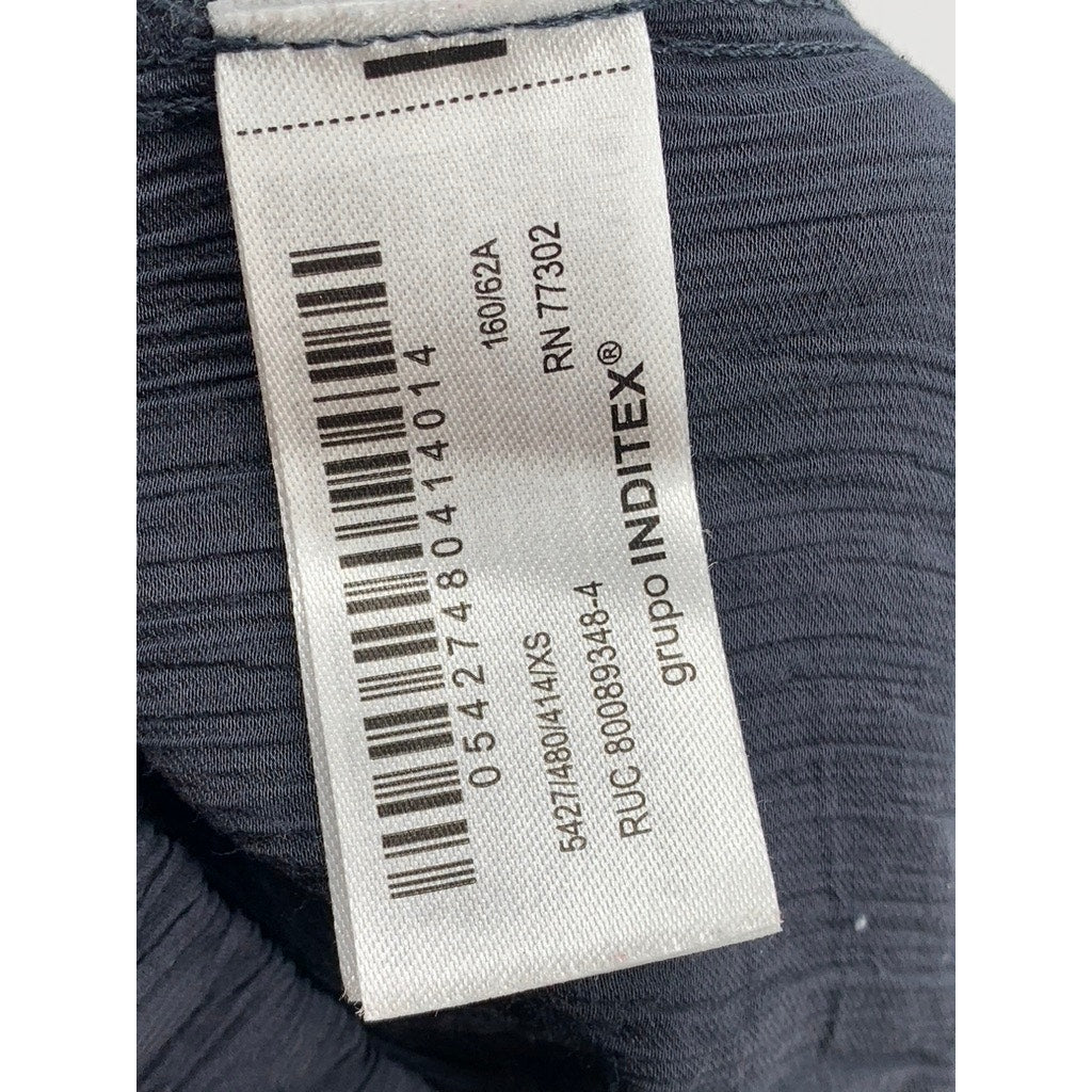 ZARA Women's Navy Crinkled Relaxed-Fit Straight-Leg Pull-On Drawstring Pant SZXS
