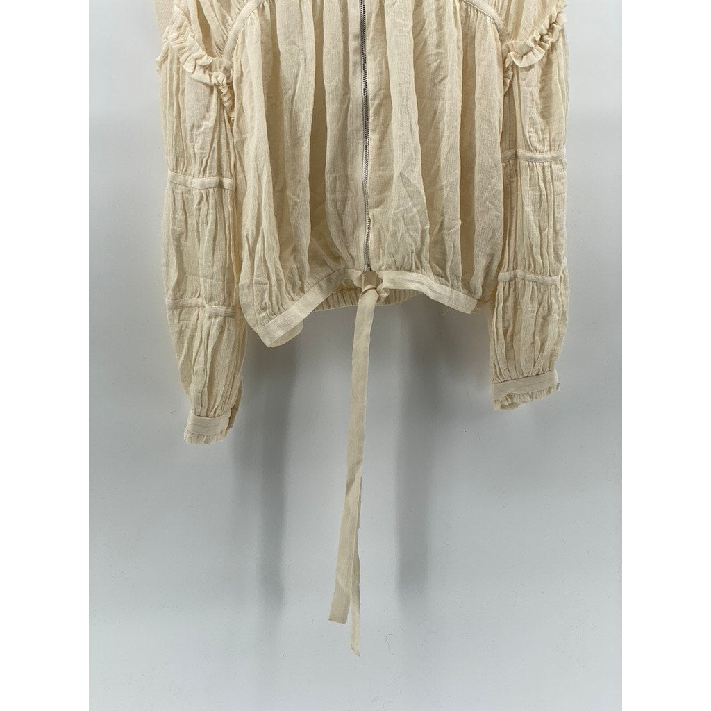 ALEXIS Women's Cream Boho Zip-Up High-Neck Long Sleeve Tie-Hem Top SZ XS