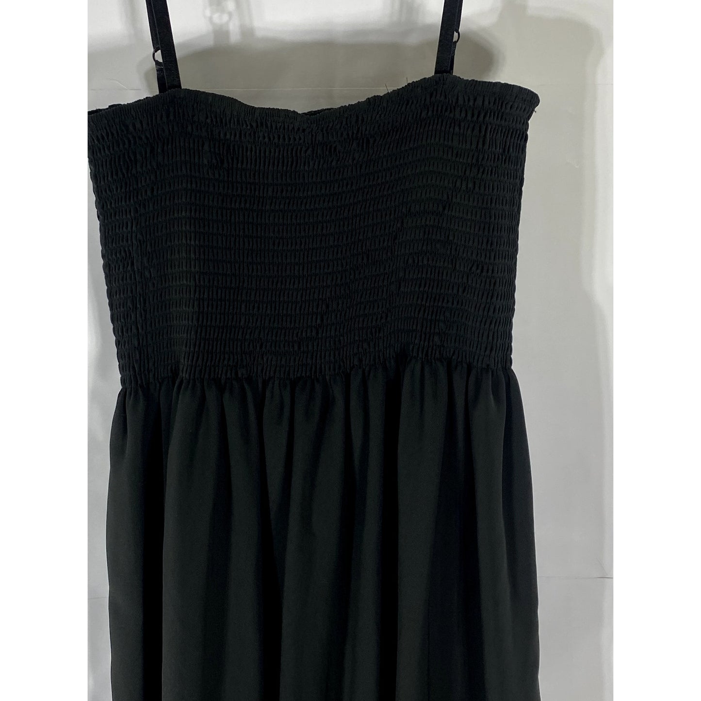 UNBRANDED Women’s Black Solid Smocked Adjustable Strap Midi A-Line Dress SZ XL