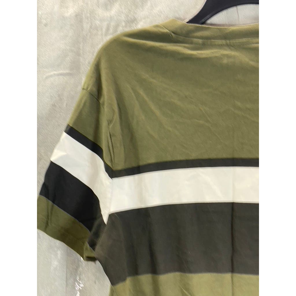 GUESS Men's Olive Green Striped Crewneck Short Sleeve T-Shirt SZ M