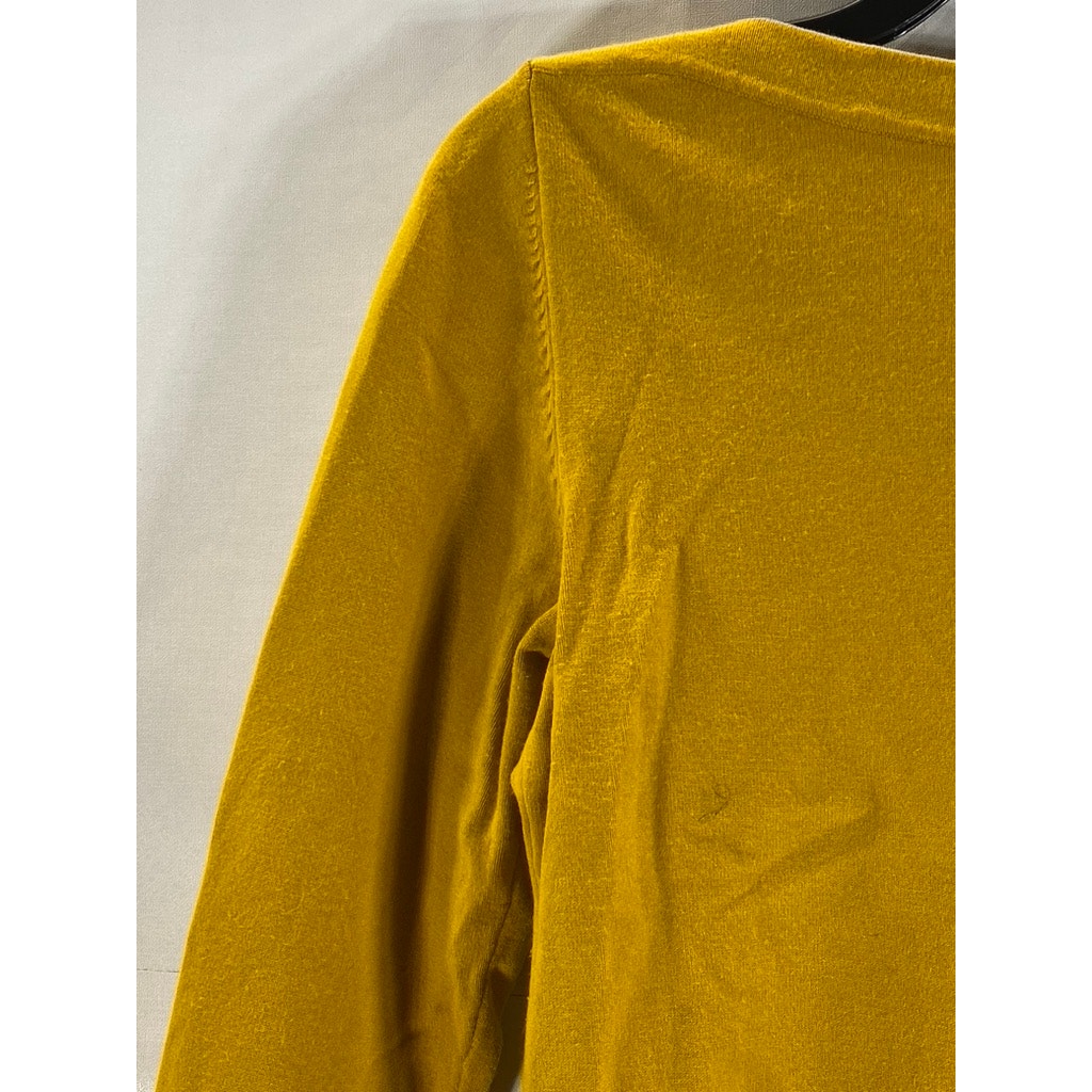 ANN TAYLOR Women's Yellow-Gold Solid Boatneck Long Sleeve Top SZ M