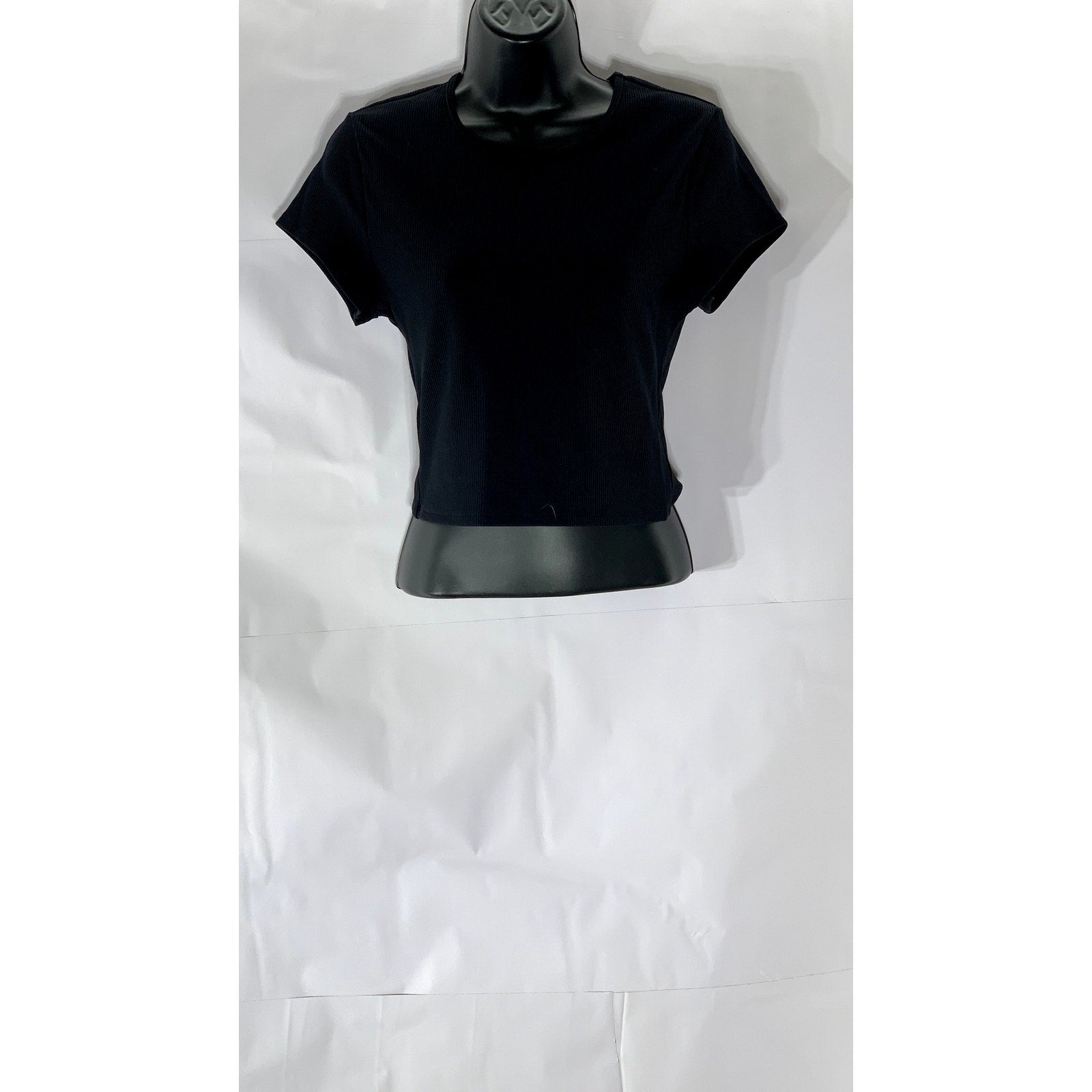 ABERCROMBIE & FITCH Women's Black Ribbed Crewneck Short Sleeve Cropped Top SZ M