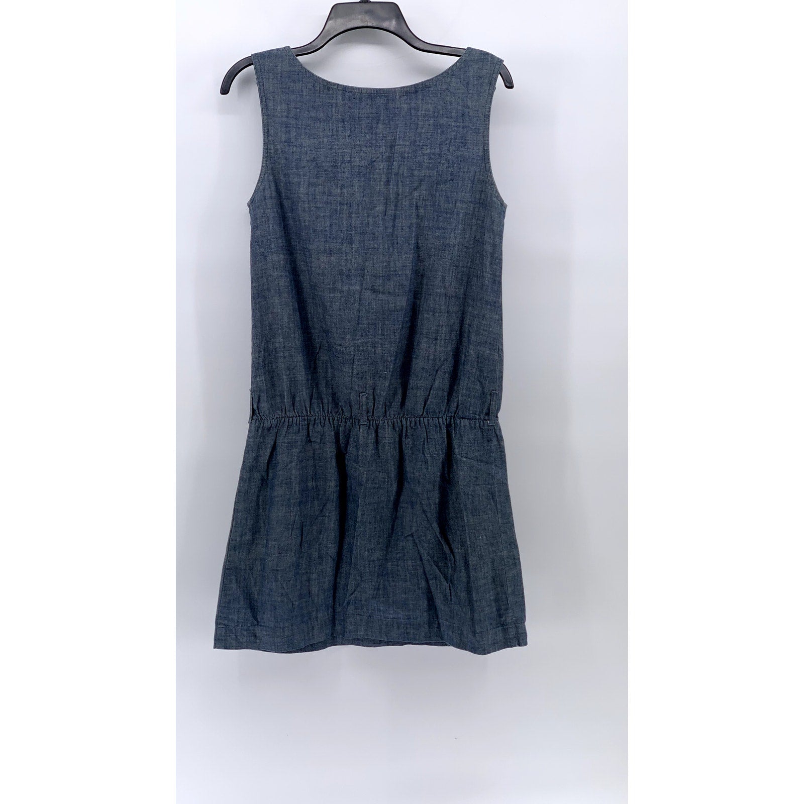 A.P.C. Women's Blue Chambray Crewneck Sleeveless Ruffle-Hem Knee Dress SZ S