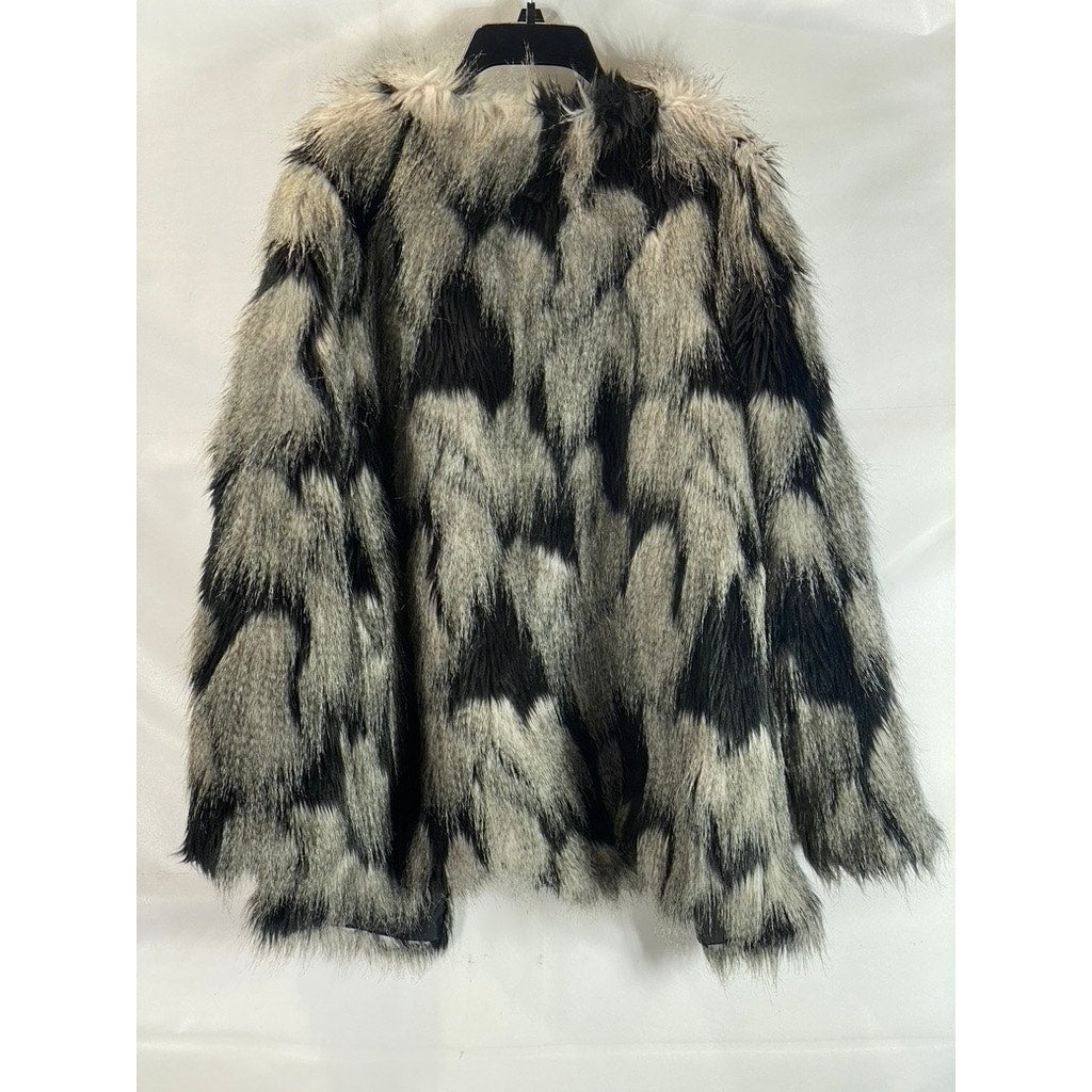 FOREVER 21 Women's Black/White Faux Fur Open-Front Coat SZ L