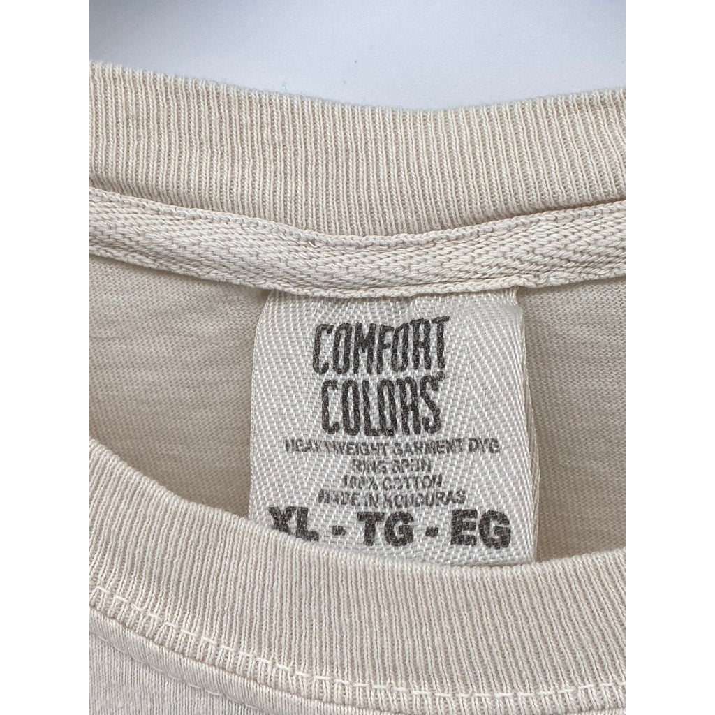 COMFORT COLORS Men's Beige Crewneck Buz-Zin Logo Short Sleeve T-Shirt SZ XL