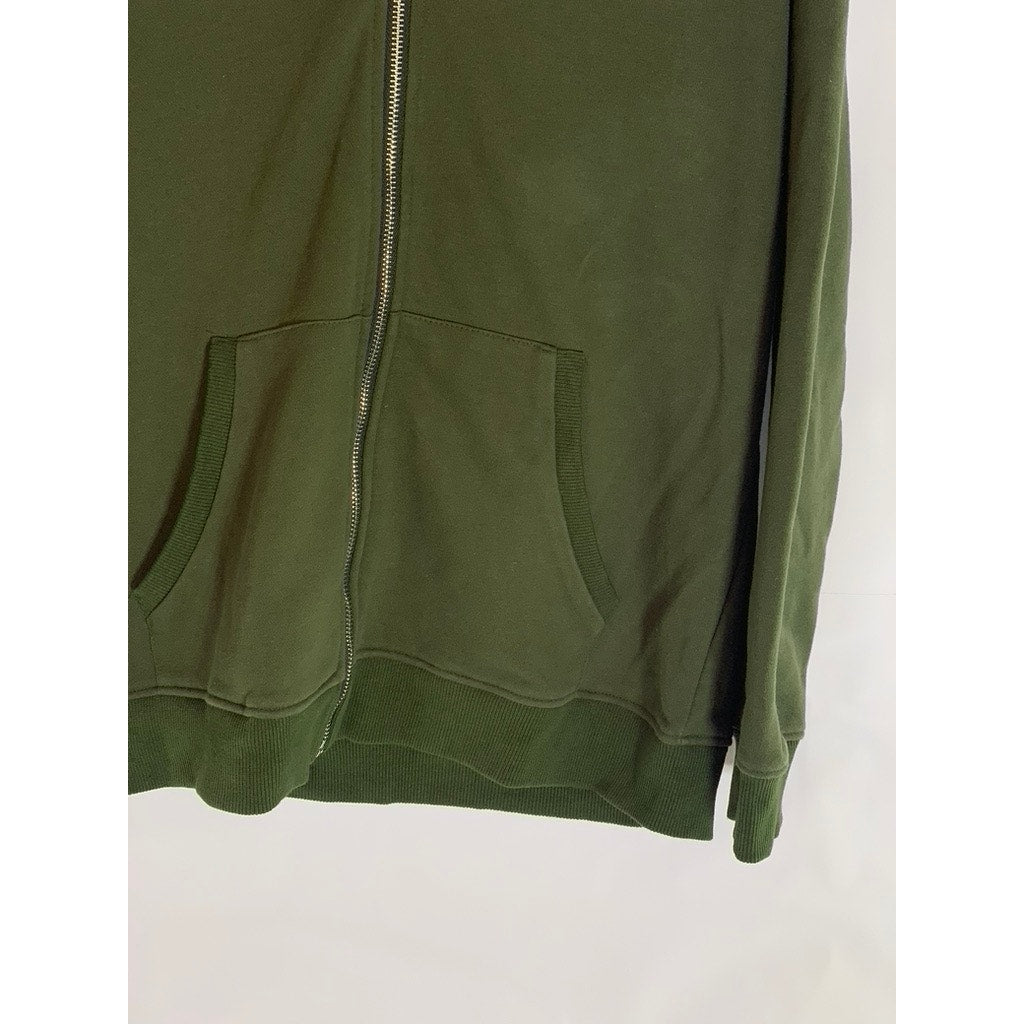 UNBRANDED Women's Army Green Solid Casual Zip-Up Hooded Sweater SZ L