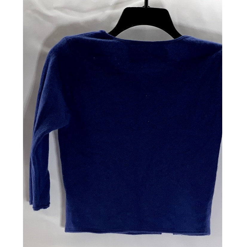 REFORMATION Women's Blue Cropped 3/4 Sleeve Scoop Neck Sweater SZ XS/S
