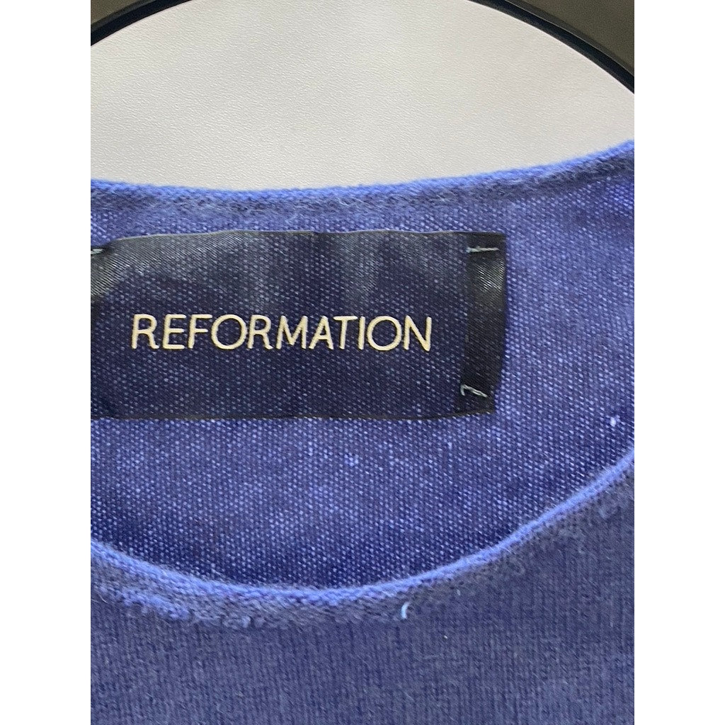 REFORMATION Women's Blue Cropped 3/4 Sleeve Scoop Neck Sweater SZ XS/S
