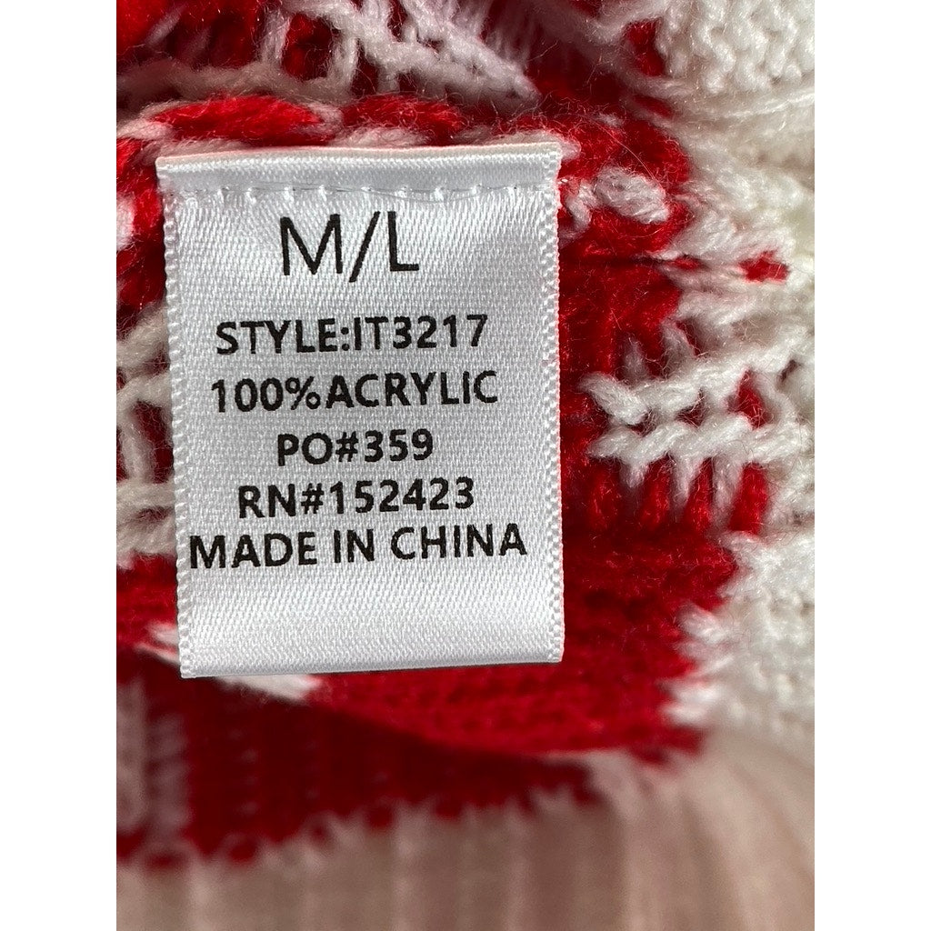 KLESIS Women's Cream/Red Houndstooth Crewneck Knit Cropped Sweater SZ M/L