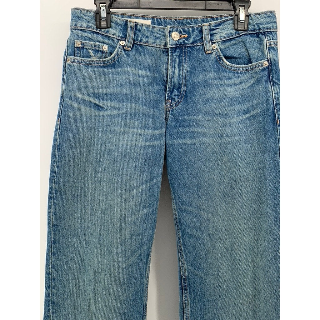 ZARA Women's Blue Wash Denim Straight-Leg Mid-Rise Five Pocket Jeans SZ 4