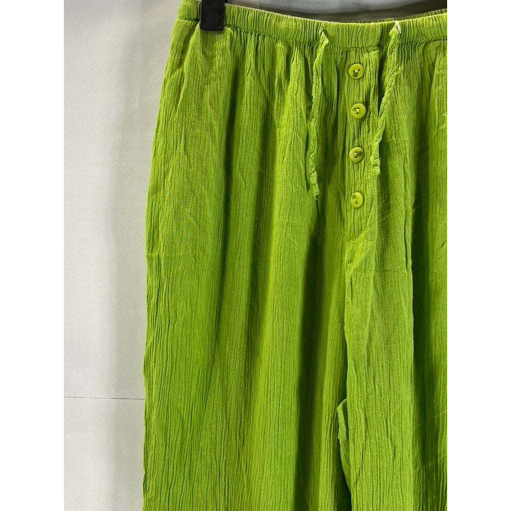 METRO COLLECTION Women's Green Drawstring Straight-Leg Pull-On Crinkle Pant SZ M
