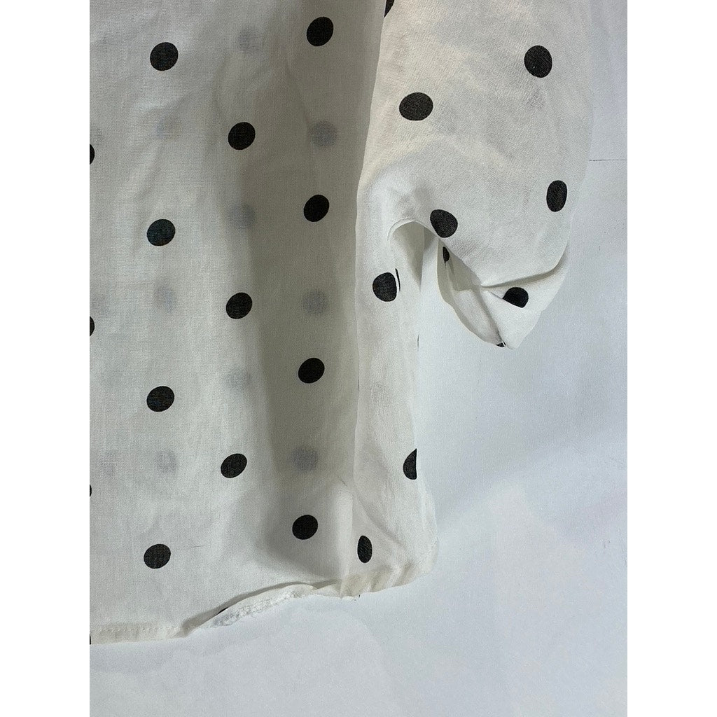 UNBRANDED Women's White/Black Polka Dot Short Sleeve Button-Up Crop Top SZ M