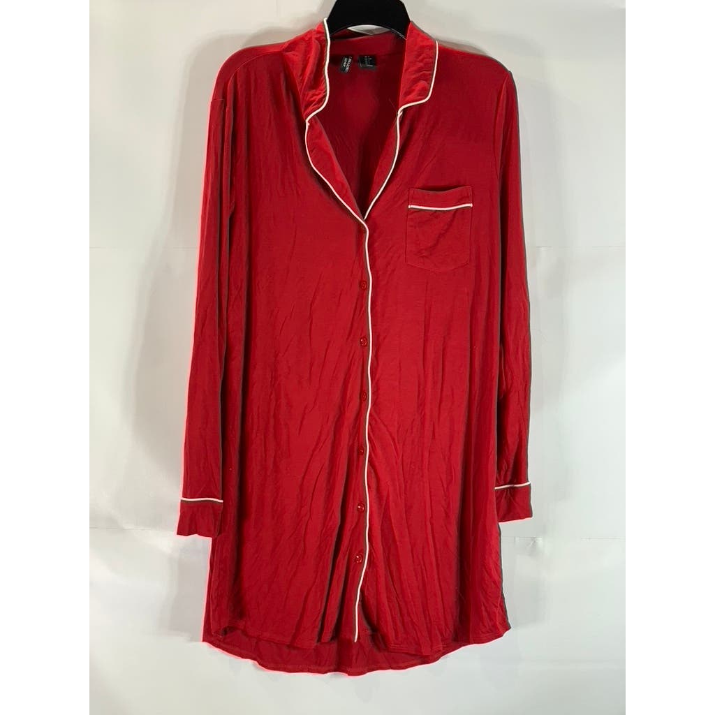 CYNTHIA ROWLEY Women's Dark Red Essential Long Sleeve Button-Down Nightshirt SZS