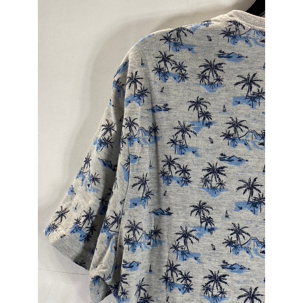 GOODFELLOW & CO Men's Grey Palm Tree Print Crewneck Standard-Fit T-Shirt SZ M